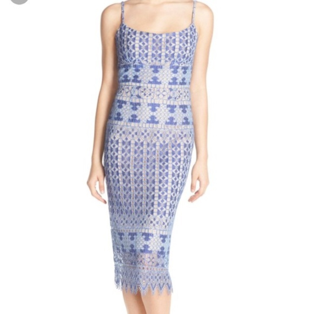 BCBG MAX AZRIA BLUE LACE MIDI DRESS US6